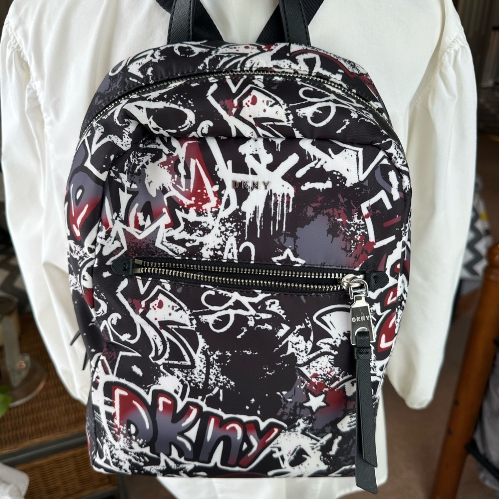 DKNY Black and White Graffiti Backpack